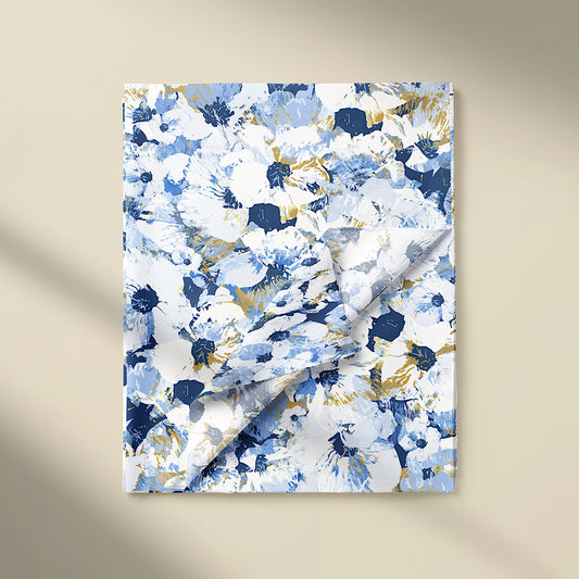 Blue & White Poppies - Cotton Tana Lawn