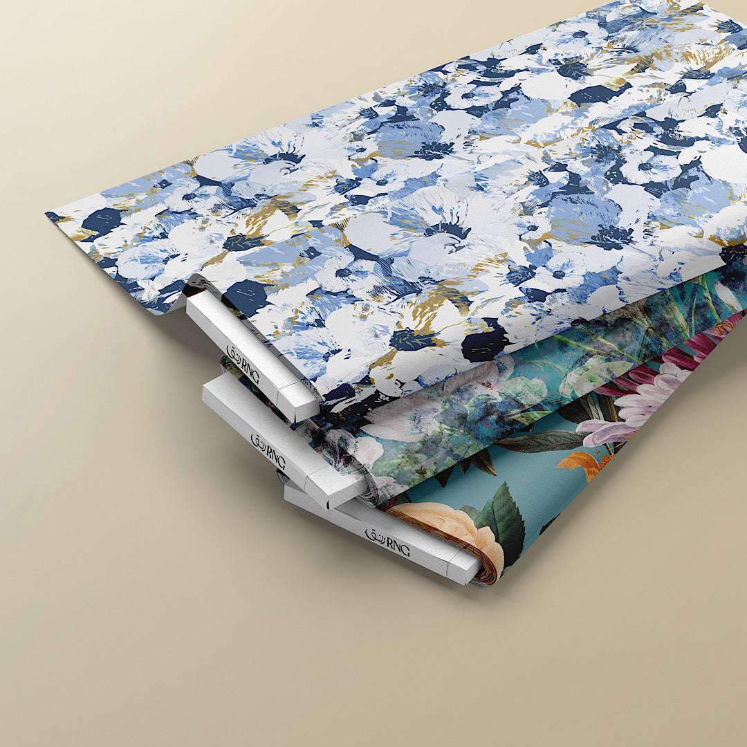Blue & White Poppies - Cotton Tana Lawn