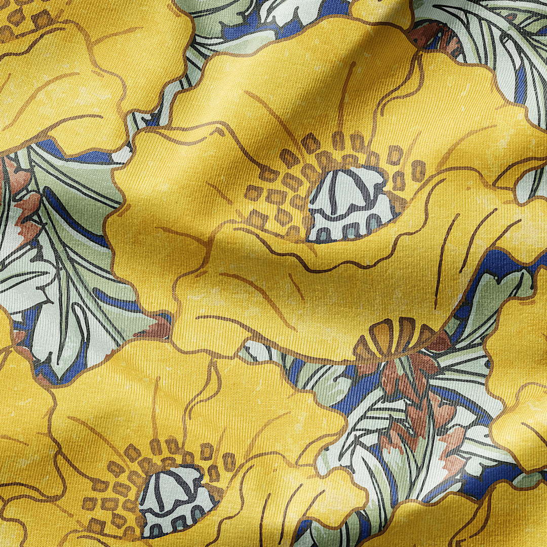 Yellow Poppies  - Cotton Tana Lawn